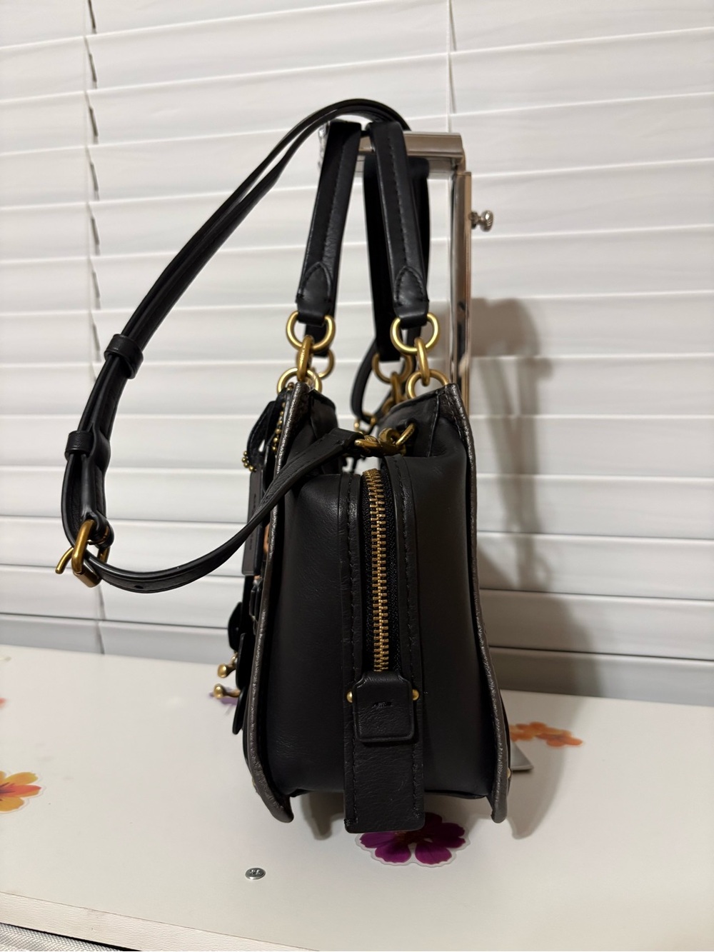 🦋Coach Dreamer Satchel Black Multi Butterfly Applique Snakeskin Handbag 72614🦋 - Picture 5 of 11